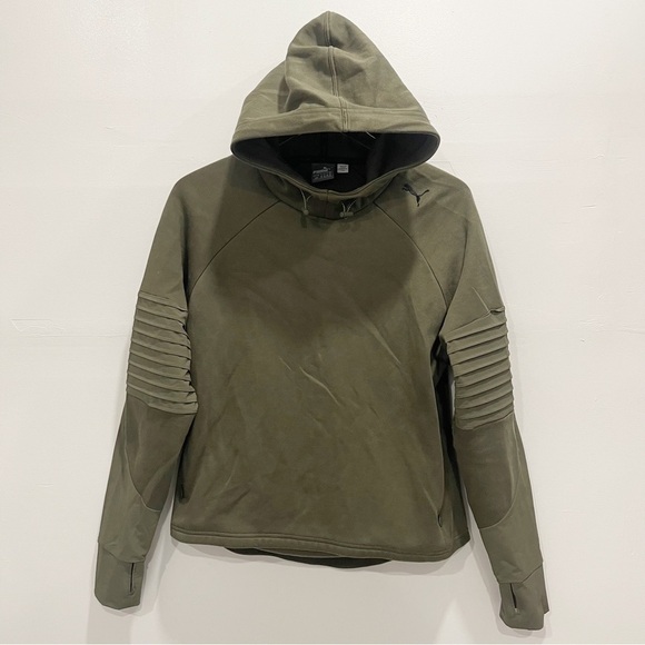 Puma Green Pleated Sleeve Sweatshirt Hoodie Medium - Picture 1 of 10